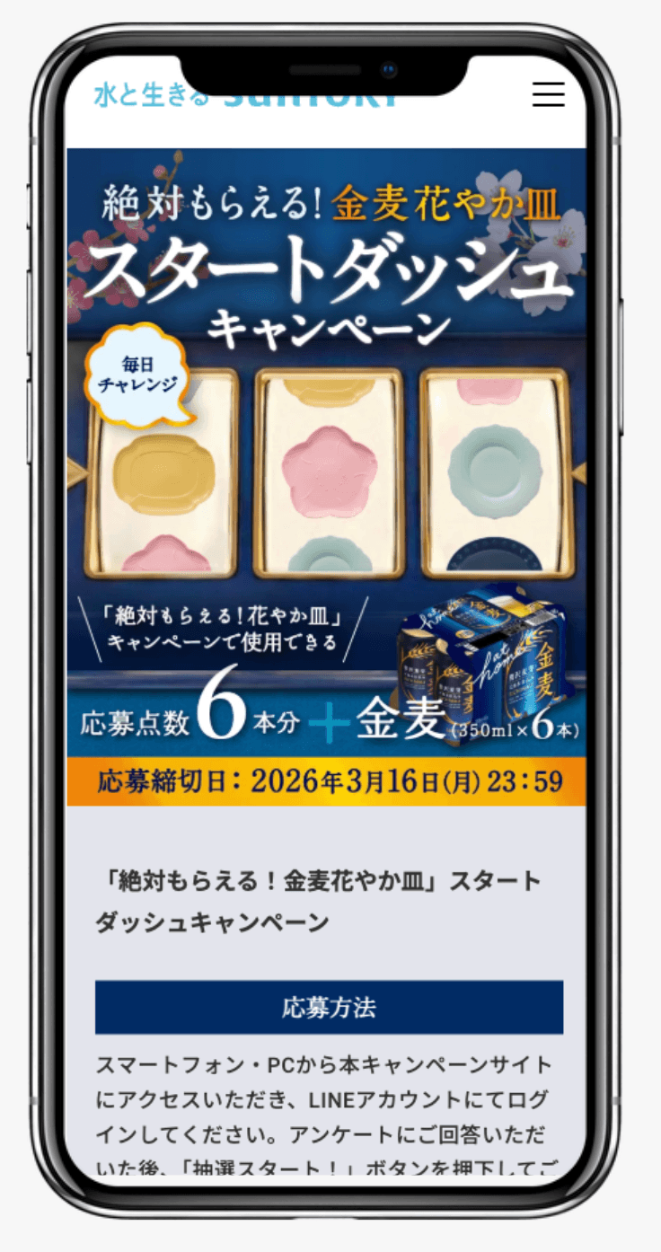 「絶対もらえる！金麦花やか皿」スタートダッシュキャンペーン｜サントリー