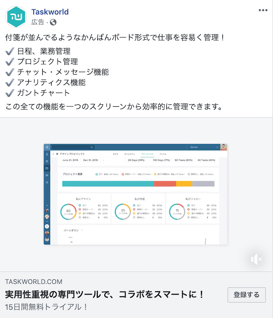TaskworldのB2B向けFacebook広告動画
